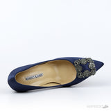 Manolo Blahnik Navy Blue Satin Hangisi Pumps (Dot Perfect) - Photo 7