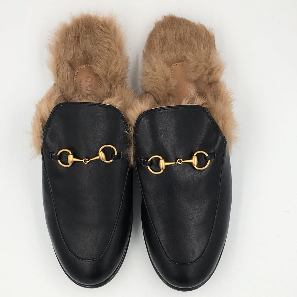 Gucci Fur Lined Leather Loafer Slides