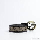 GG Signature Striped Black Gold Buckle Belt - Photo 2