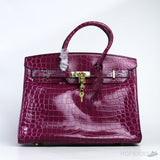 H*rmes Shiny Bordeaux Crocodile Birkin Bag Gold Hardware - Photo 1