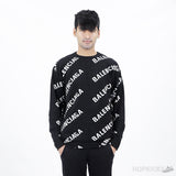 Balenciaga Allover Logo Sweater in Black and White Wool Knit (High End Batch) - Photo 1