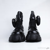 Prada Monolith Brushed Leather And Nylon Boots With Pouch (Dot Perfect) - Photo 6