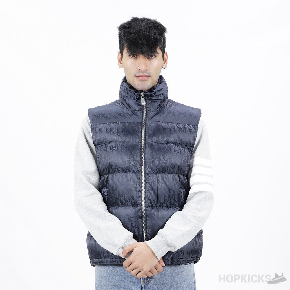 Dior Oblique Down Vest Navy Blue Technical Jacquard (High-end Batch)