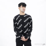 Balenciaga Allover Logo Sweater in Black and White Wool Knit (High End Batch) - Photo 4