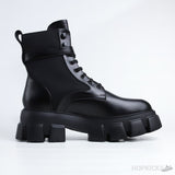 Prada Monolith Brushed Leather And Nylon Boots With Pouch (Dot Perfect) - Photo 3