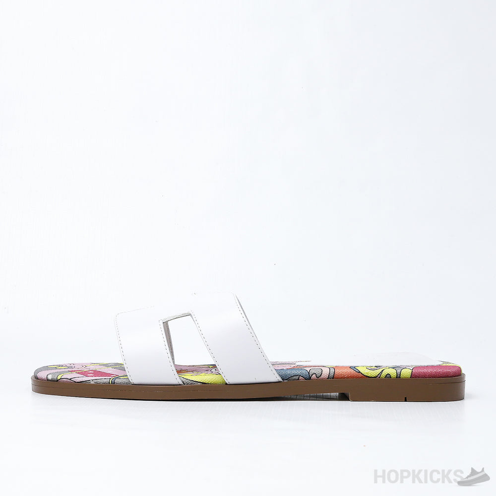 Hermes Oran Flat Sandal White Silk Print Lining (Premium Plus Batch)