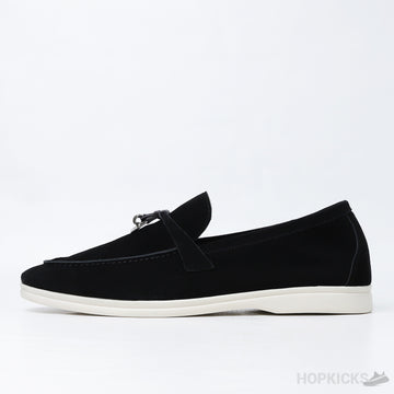 Loro Piana Summer Charms Walk Suede Loafer Black (Dot Perfect)