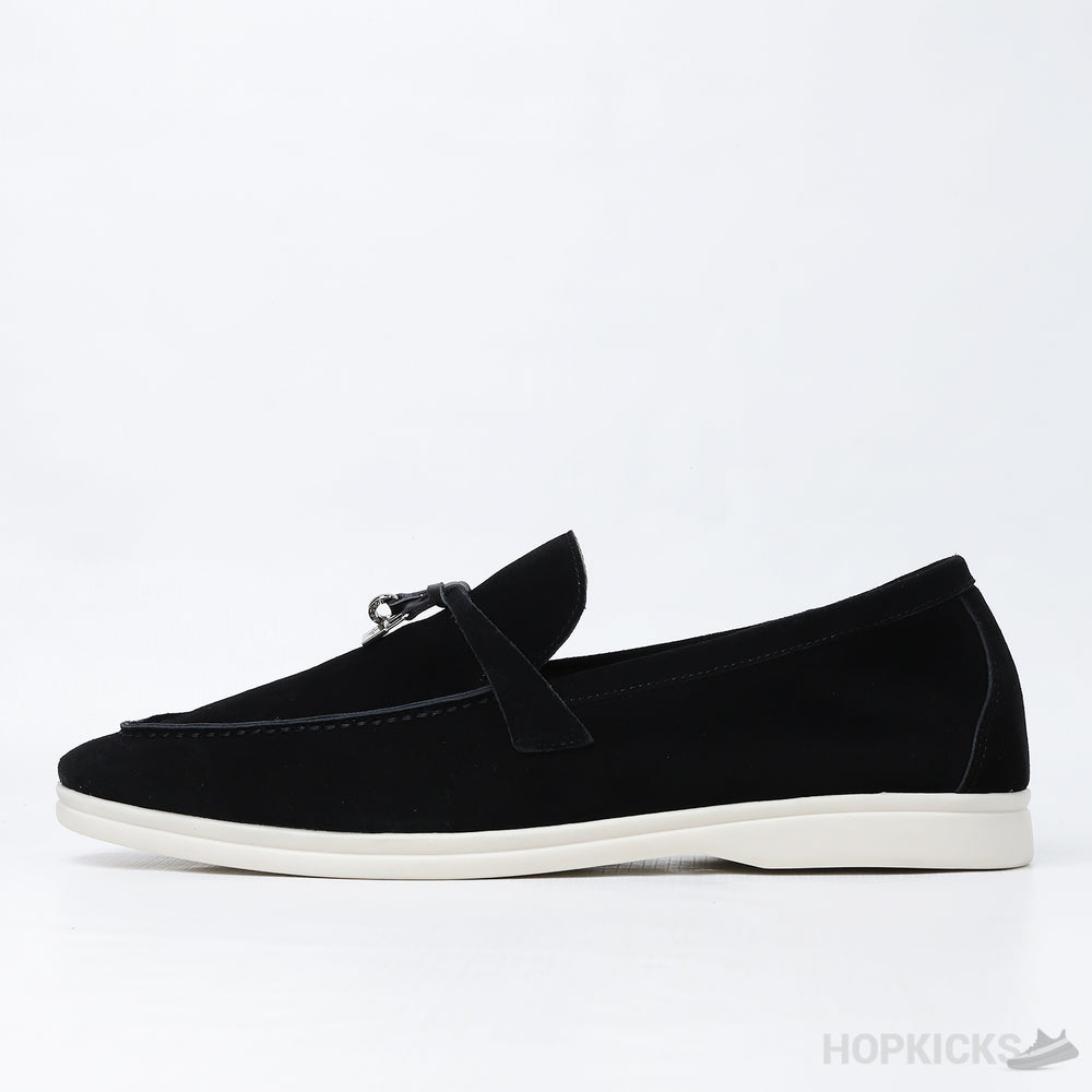 Loro Piana Summer Charms Walk Suede Loafer Black (Dot Perfect)