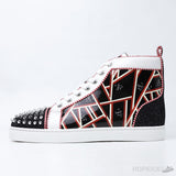 Christian Louboutin Lou Spikes Orlato Sneaker in Red and Black (Dot Perfect) - Photo 1