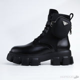 Prada Monolith Brushed Leather And Nylon Boots With Pouch (Dot Perfect) - Photo 1