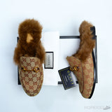 Gucci Princetown Beige GG Canvas Fur Mules - Photo 2