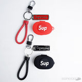 Supreme Earbuds Case Red And Black Square keychain - Photo 1