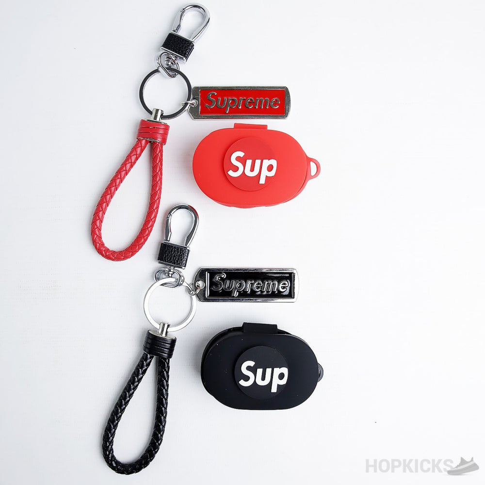 Supreme Earbuds Case Red And Black Square keychain