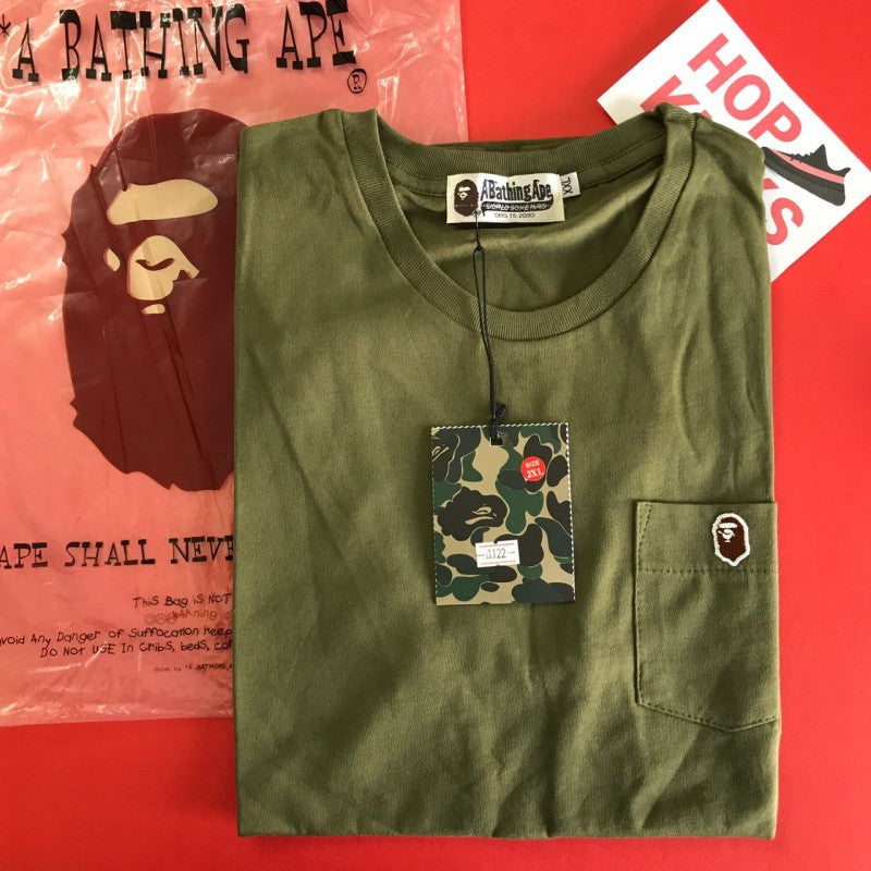 Bape Olive Tee [ Iconic bape logo patch)