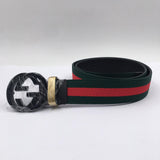 GG Signature Striped Black Buckle Belt - Photo 1