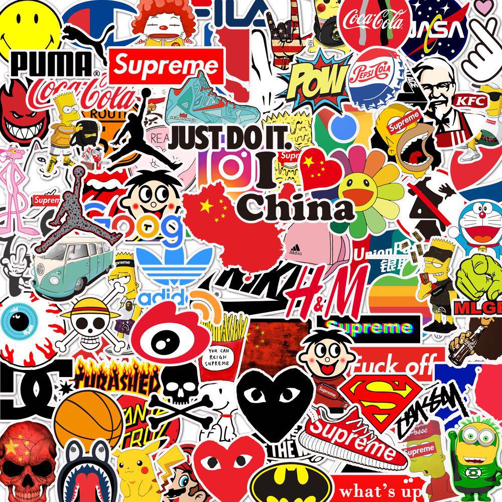 100 Pcs Fashion Cute Brand Logo Waterproof Sticker